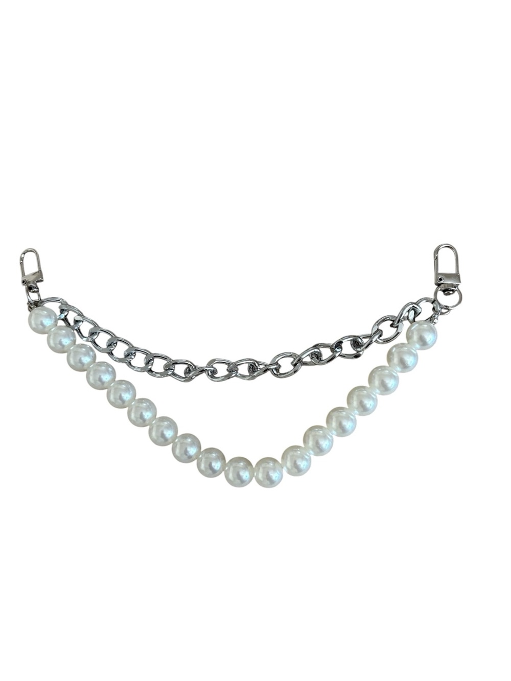 5for20 Bag Charm Pearl & Silver Chain Strap Accessory - White Pearls